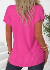 Hot Pink Button Short Sleeve Square Neck T Shirt | thumb picture 