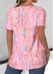 Pink Button Short Sleeve Round Neck T Shirt | thumb picture 