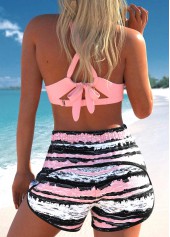Jacquard Striped Pink Bowknot Bikini Set | thumb picture 