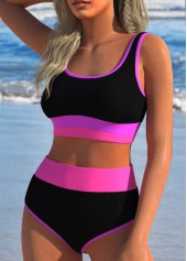 Contrast Binding Patchwork Black Bikini Set | thumb picture 