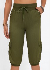 Olive Green Pocket Jogger Elastic Waist High Waisted Pants | thumb picture 