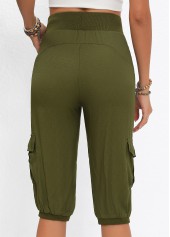 Olive Green Pocket Jogger Elastic Waist High Waisted Pants | thumb picture 