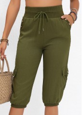 Olive Green Pocket Jogger Elastic Waist High Waisted Pants