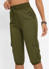 Olive Green Pocket Jogger Elastic Waist High Waisted Pants | thumb picture 