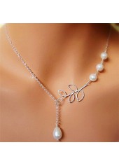 Silvery White Pear Design Leaf Alloy Necklace
