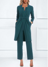 Turquoise Pocket Ankle Length 3/4 Sleeve Jumpsuit and Cardigan
