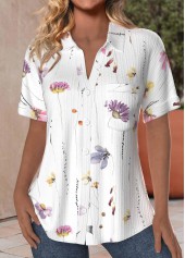 White Plus Size Floral Print Blouse