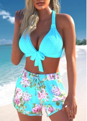 Jacquard Floral Print Cyan Bikini Set | thumb picture 