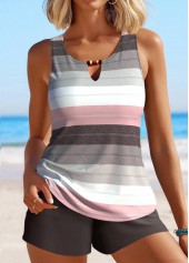 Cut Out Multi Stripe Print Tankini Set
