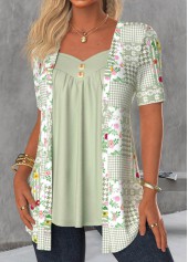 Sage Green Floral Print Fake Two Piece Twinset | thumb picture 