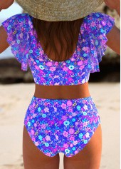 Ruffle Ditsy Floral Print Purple Bikini Set | thumb picture 