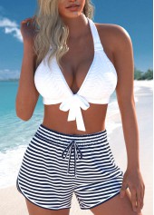 Criss Cross Striped Navy Bikini Set