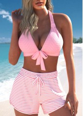 Criss Cross Striped Pink Bikini Set
