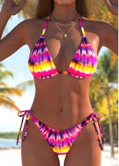 Bowknot Tie Dye Print Hot Pink Bikini Set