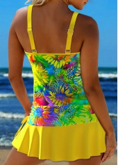 Circular Ring Floral Print Yellow Tankini Set | thumb picture 