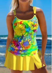 Circular Ring Floral Print Yellow Tankini Set | thumb picture 