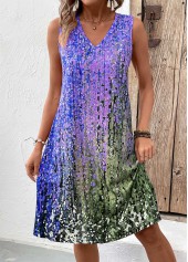 Purple Lightweight Ombre A Line Sleeveless V Neck Dress