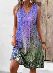 Purple Lightweight Ombre A Line Sleeveless V Neck Dress | thumb picture 