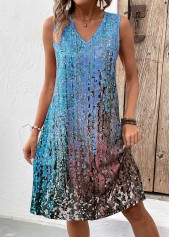 Sky Blue Lightweight Ombre A Line Sleeveless Dress