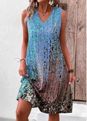 Sky Blue Lightweight Ombre A Line Sleeveless Dress | thumb picture 