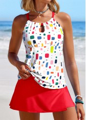 Cut Out Geometric Print Red Tankini Set | thumb picture 