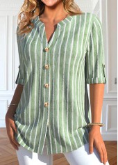 Plus Size Light Green Button Striped Half Sleeve Shirt | thumb picture 