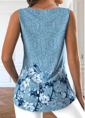 Plus Size Dusty Blue Button Floral Print Tank Top | thumb picture 