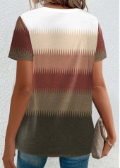 Multi Color Button Chevron Print Short Sleeve T Shirt