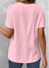 Light Pink Patchwork Short Sleeve V Neck Blouse