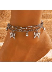 Silvery White Butterfly Alloy Layered Chain Anklet