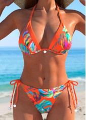 Patchwork Tropical Plants Print Orange Bikini Set