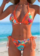 Patchwork Tropical Plants Print Orange Bikini Set | thumb picture 
