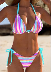Tie Multi Stripe Print Hot Pink Bikini Set | thumb picture 