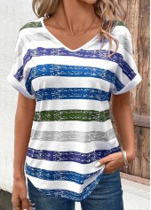 Sky Blue Breathable Multi Stripe Print T Shirt