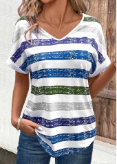 Sky Blue Breathable Multi Stripe Print T Shirt | thumb picture 