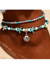 Mint Green Shell Alloy Layered Anklet