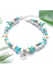 Mint Green Starfish Alloy Layered Anklets | thumb picture 