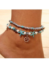 Mint Green Starfish Alloy Layered Anklets