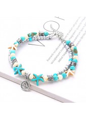 Mint Green Starfish Alloy Layered Anklets | thumb picture 