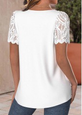 White Lace Short Sleeve Square Neck T Shirt | thumb picture 