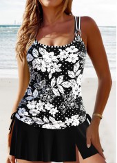 Circular Ring Floral Print Black Tankini Set | thumb picture 
