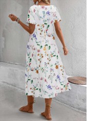 White Breathable Floral Print A Line Short Sleeve Dress | thumb picture 