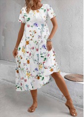 White Breathable Floral Print A Line Short Sleeve Dress | thumb picture 