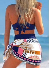 Bowknot Tropical Plants Print Navy Bikini Set | thumb picture 