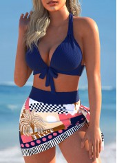 Bowknot Tropical Plants Print Navy Bikini Set | thumb picture 