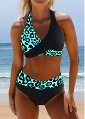 Surplice Floral Print Black Bikini Set