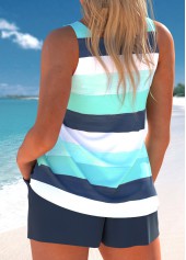 Cut Out Multi Stripe Print Cyan Tankini Set | thumb picture 