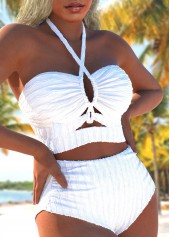 Drawstring Cut Out White Bikini Set