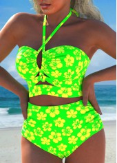 Drawstring Floral Print Neon Green Bikini Set | thumb picture 