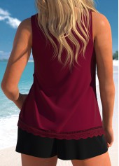 Lace Cutout Wine Red Tankini Set | thumb picture 
